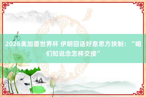 2026美加墨世界杯 伊朗回话好意思方挟制：“咱们知说念怎样交接”