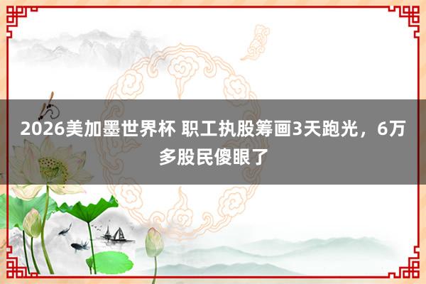 2026美加墨世界杯 职工执股筹画3天跑光，6万多股民傻眼了
