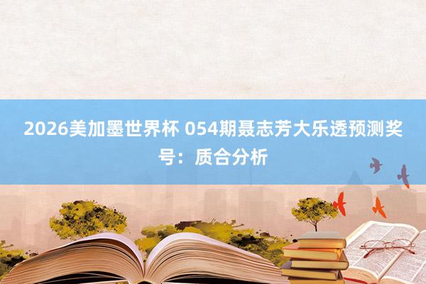 2026美加墨世界杯 054期聂志芳大乐透预测奖号：质合分析