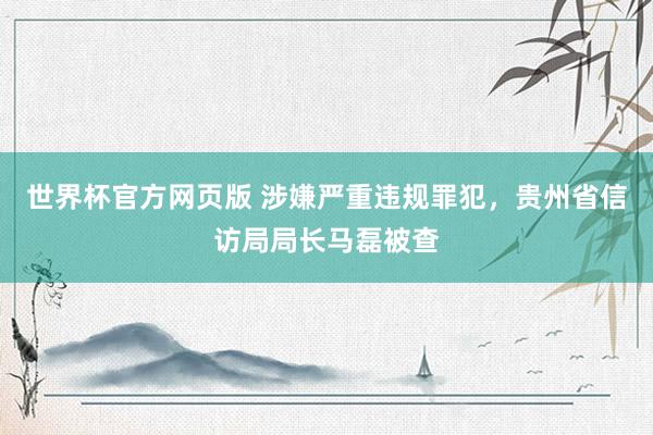 世界杯官方网页版 涉嫌严重违规罪犯，贵州省信访局局长马磊被查