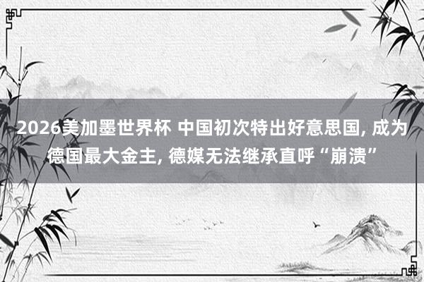 2026美加墨世界杯 中国初次特出好意思国， 成为德国最大金主， 德媒无法继承直呼“崩溃”