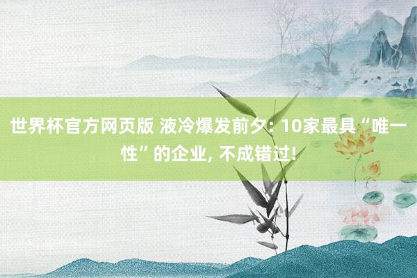 世界杯官方网页版 液冷爆发前夕: 10家最具“唯一性”的企业， 不成错过!