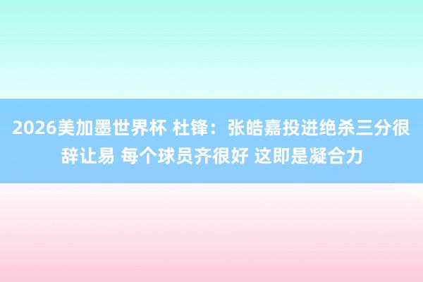2026美加墨世界杯 杜锋：张皓嘉投进绝杀三分很辞让易 每个球员齐很好 这即是凝合力