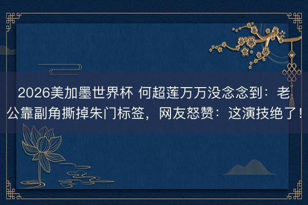 2026美加墨世界杯 何超莲万万没念念到：老公靠副角撕掉朱门标签，网友怒赞：这演技绝了！