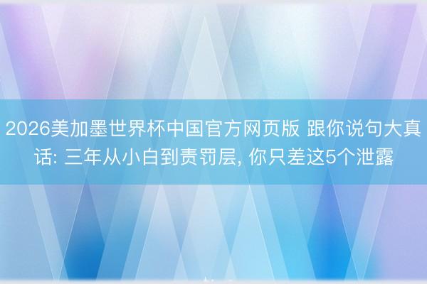 2026美加墨世界杯中国官方网页版 跟你说句大真话: 三年从小白到责罚层, 你只差这5个泄露