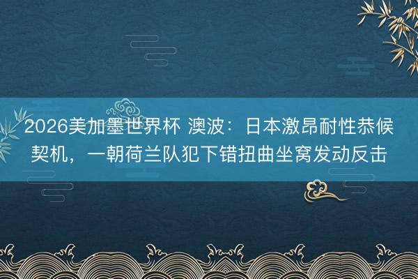 2026美加墨世界杯 澳波：日本激昂耐性恭候契机，一朝荷兰队犯下错扭曲坐窝发动反击