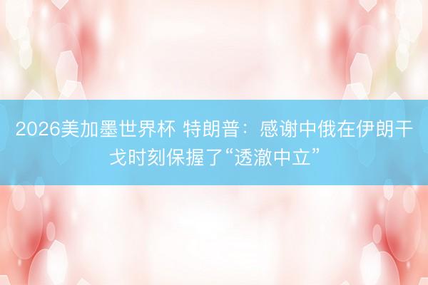 2026美加墨世界杯 特朗普:感谢中俄在伊朗干戈时刻保握了“透澈中立”